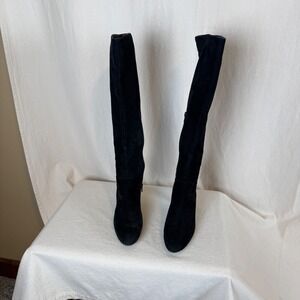 Stuart Weitzman Black Suede Knee High Boots Block Heel Spain 9.5M GH 78439